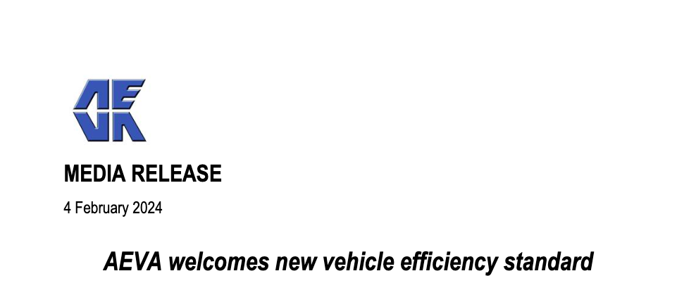 AEVA welcomes new vehicle efficiency standard